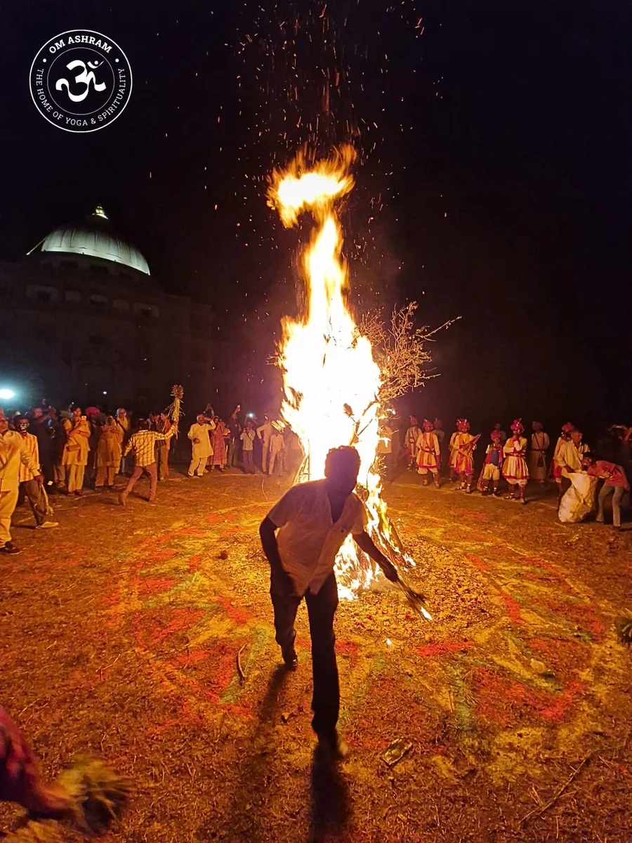 Holika Dahan bonfire ceremony at OM Ashram Jadan.